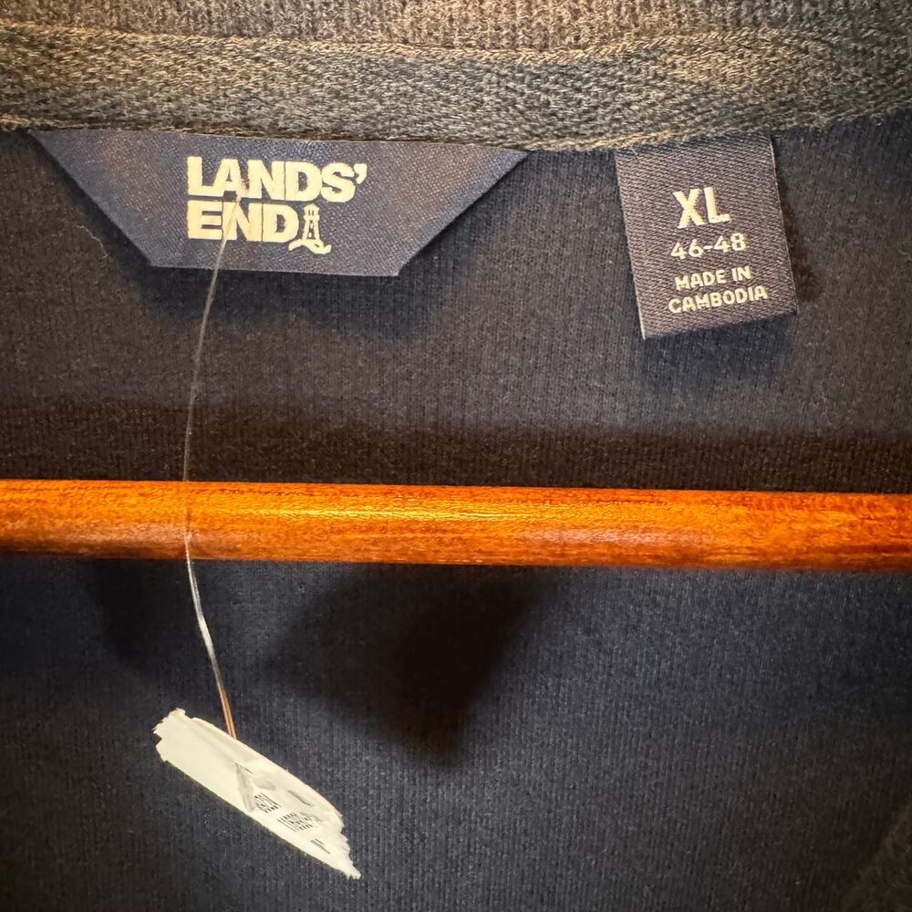L.L.Bean Mens XL 1/4 Zip Sweater Navy Cotton Blend Mock Neck Pullover Preppy NWT - Picture 3 of 7